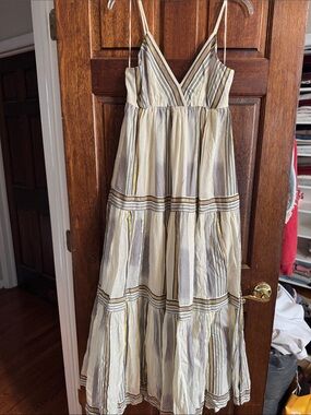 Banana Republic  Beautiful Spaghetti Strap Maxi Dress in Cream,Grey and Gold